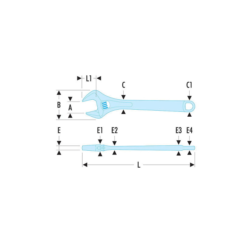 Cle à molette manche chrome 24 - ouverture maximale 62 mm - FACOM 113A24C