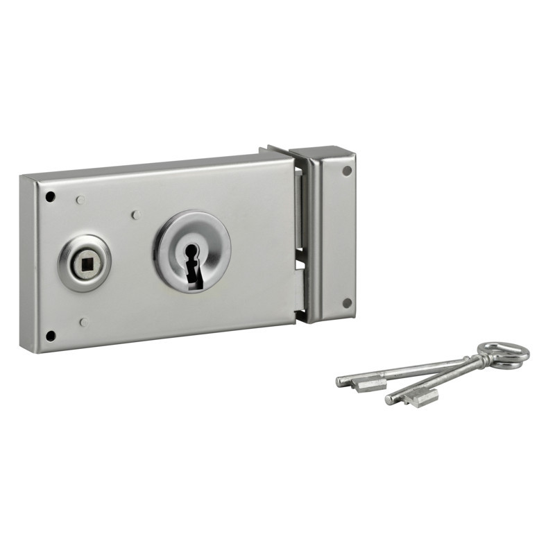 SERRURE APPLIQUE GRILLE PENE DORMANT DEMI TOUR ZINGUEE 140 MM DROITE
